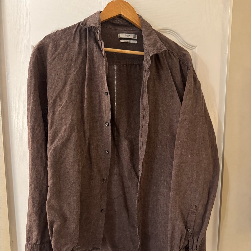 Mango Dark Brown Linen Shirt